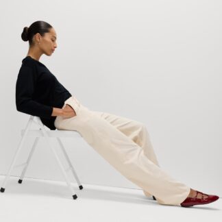 M&S Denim Drawstring Wide-Leg Trousers Light Cream
