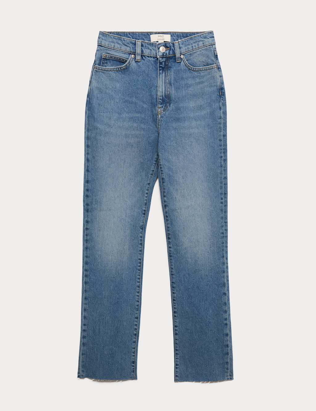 M&S High Waisted Frayed Kickflare Jeans Medium Indigo