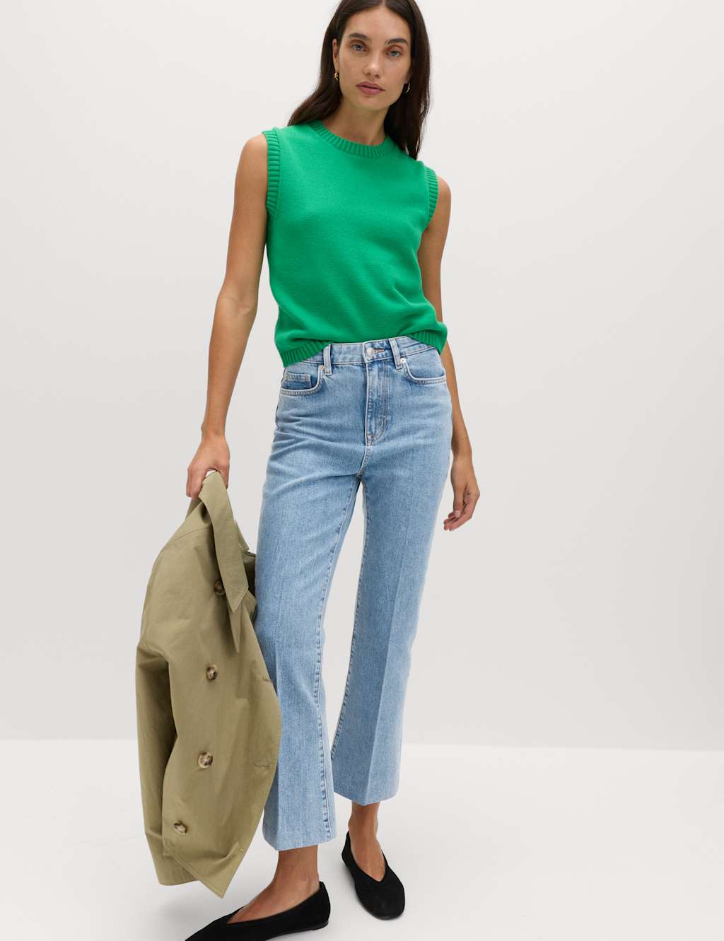 M&S High Waisted Kickflare Cropped Jeans Medium Indigo