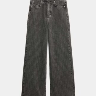 M&S High Waisted Pinstripe Wide Leg Jeans Black Mix