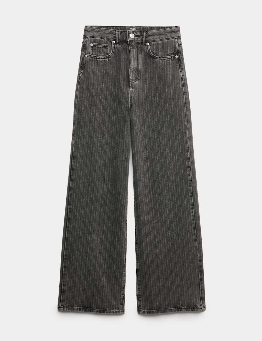 M&S High Waisted Pinstripe Wide Leg Jeans Black Mix