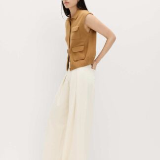 M&S High Waisted Pleated Palazzo Jeans Ecru