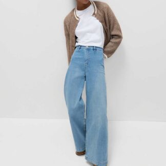 M&S High Waisted Wide Leg Ankle Grazer Jeans Light Indigo
