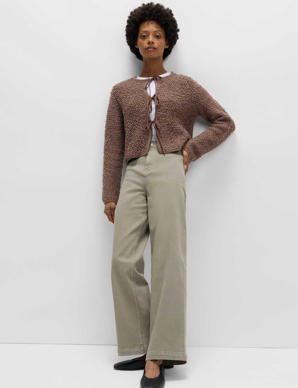 M&S High Waisted Wide Leg Ankle Grazer Jeans Taupe