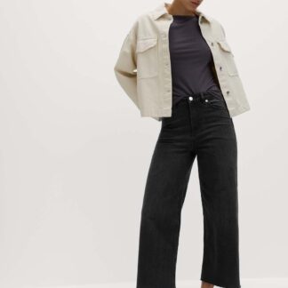 M&S High Waisted Wide Leg Cropped Jeans Black