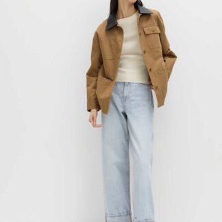 M&S High Waisted Wide Leg Turn Up Jeans Light Denim