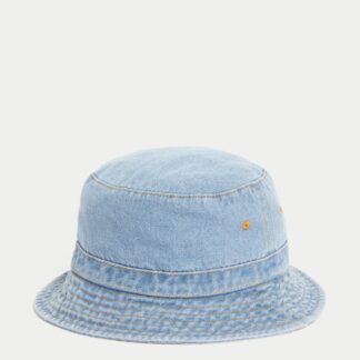 M&S Kids Cotton Plain Bucket Hat (1-13 Yrs) Denim