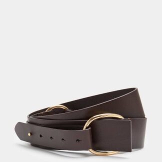 M&S Leather Wide Double D-Ring Jeans Belt Cherry Red