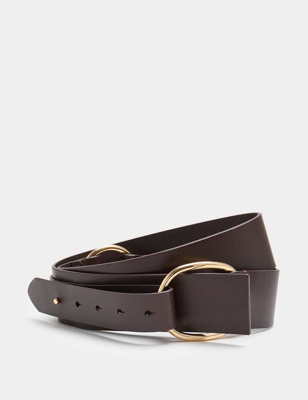 M&S Leather Wide Double D-Ring Jeans Belt Cherry Red
