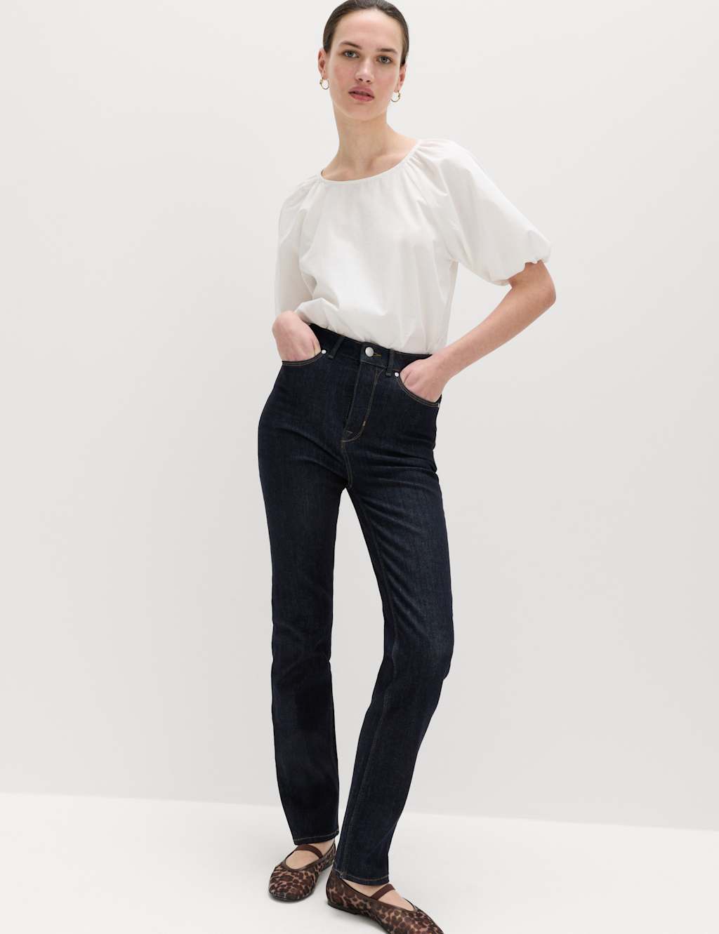 M&S Magic Shaping High Waisted Straight Leg Jeans Indigo Mix