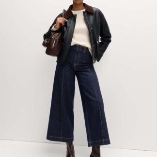 M&S Pintuck Wide Leg Ankle Grazer Jeans Indigo Mix