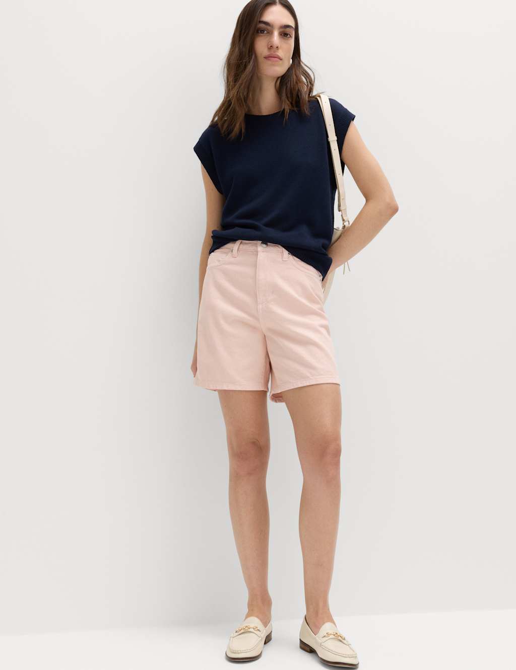 M&S Pure Cotton Denim Classic Shorts Soft Pink