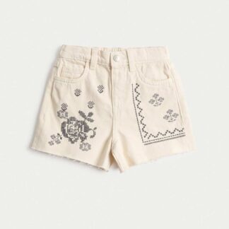 M&S Pure Cotton Denim Embroidered Shorts (2-10 Yrs) Ivory
