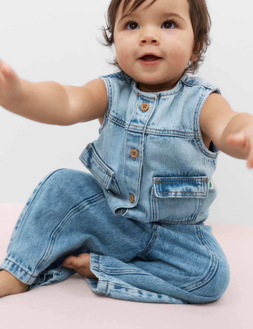 M&S Pure Cotton Denim Gilet (0-2 Yrs) Denim