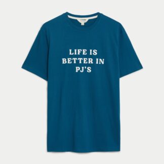 M&S Pure Cotton Slogan Loungewear Top Denim Mix