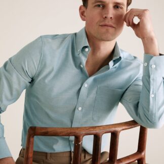 M&S Tailored Fit Pure Cotton Oxford Shirt Teal