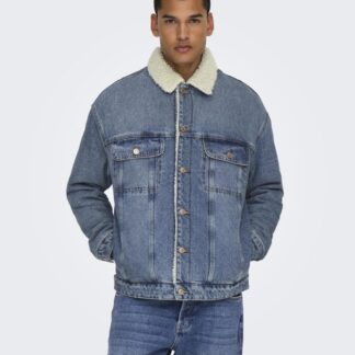 ONLY & SONS Pure Cotton Sherpa Lined Jacket Dark Blue