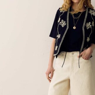 Per Una Cotton Rich Denim Striped Bermuda Shorts Ecru Mix