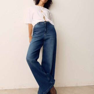 Per Una High Waisted Wide Leg Jeans with Lyocell Medium Indigo