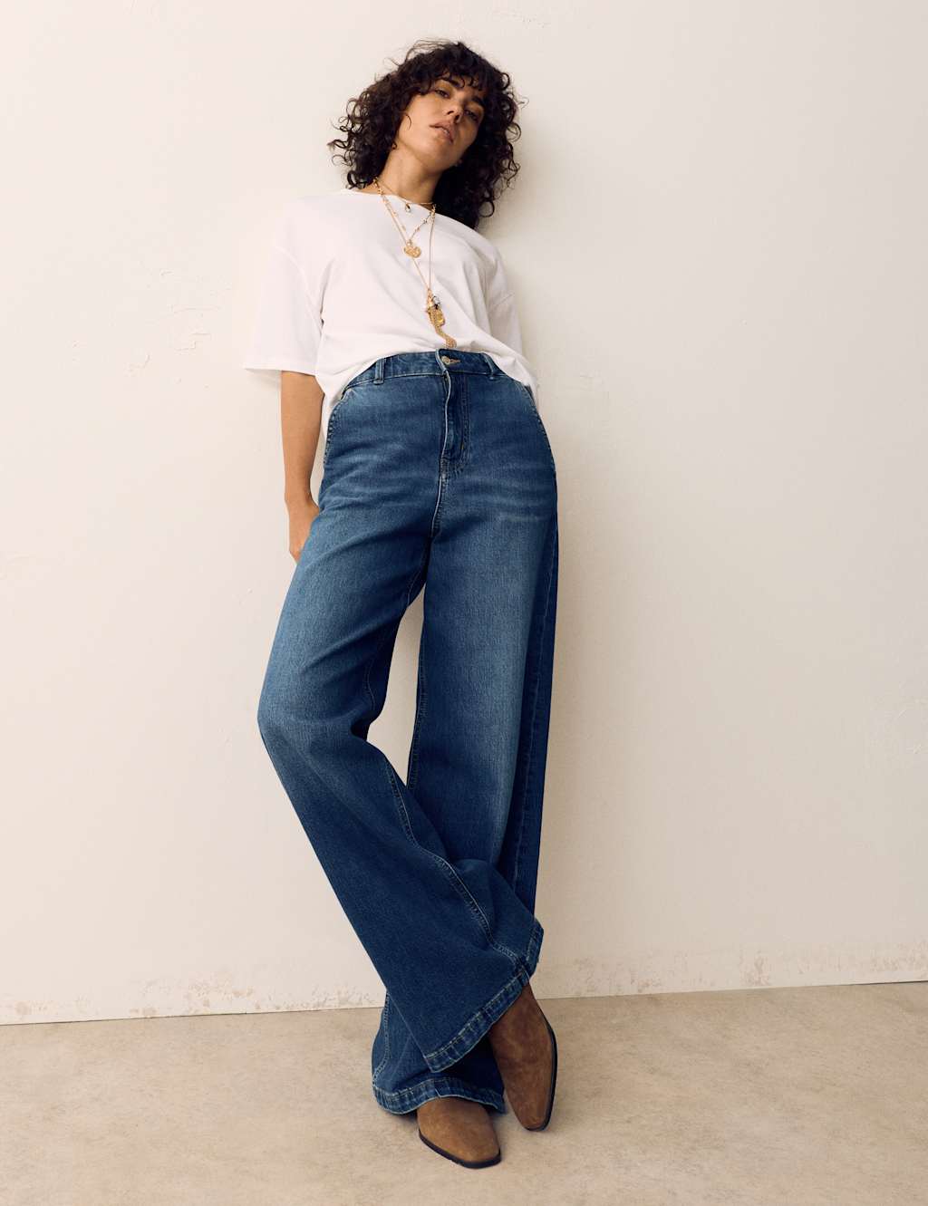 Per Una High Waisted Wide Leg Jeans with Lyocell Medium Indigo