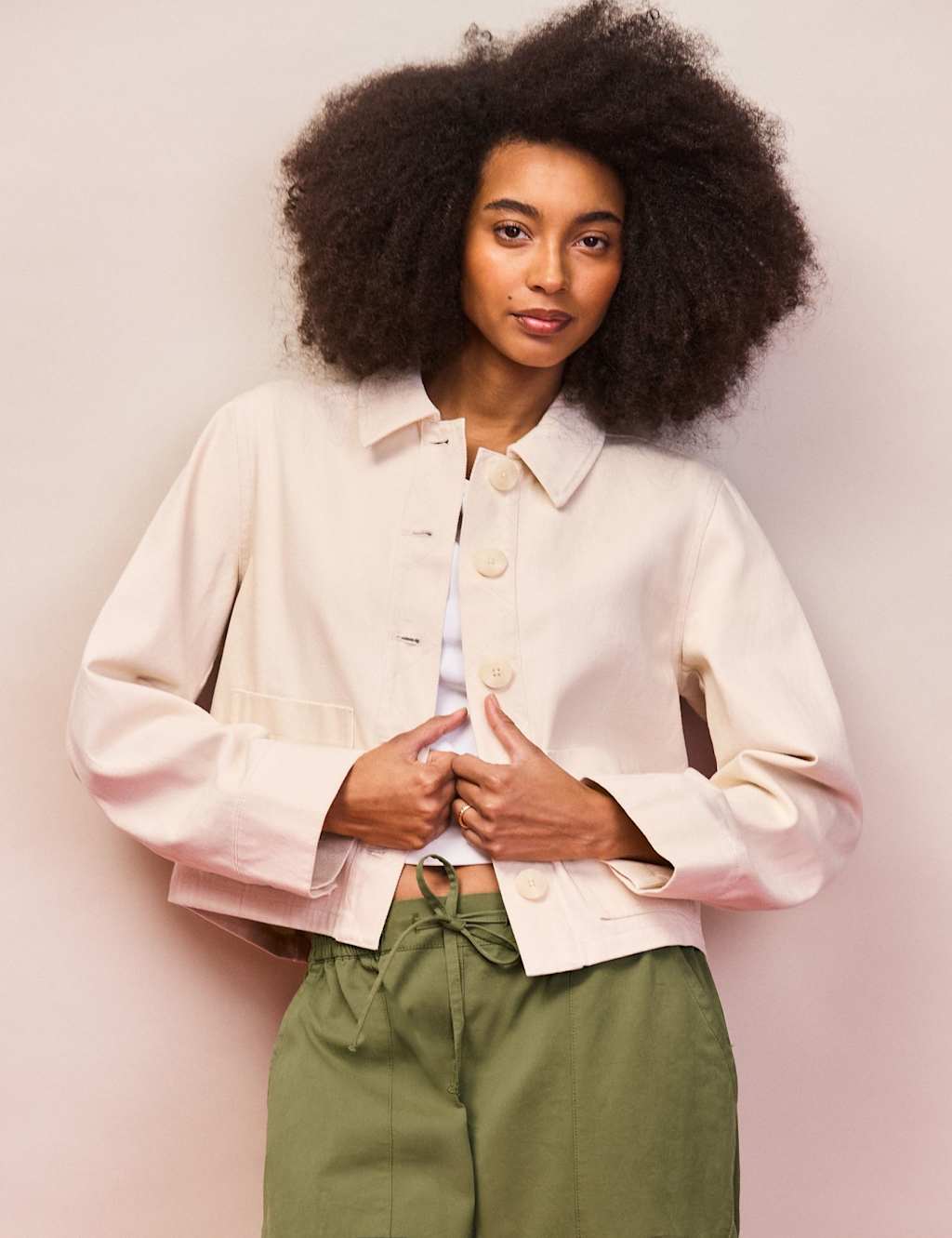 RO&ZO Denim Patch Pocket Lightweight Cropped Jacket Ecru