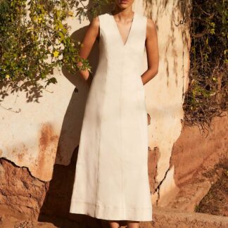 RO&ZO Denim V-Neck Maxi Skater Dress Natural