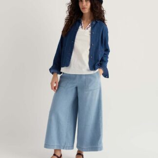 Seasalt Cornwall Cotton Blend Wide Leg Cropped Culottes Blue Denim