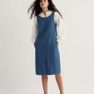 Seasalt Cornwall Cotton Rich Knee Length Shift Dress Blue Denim