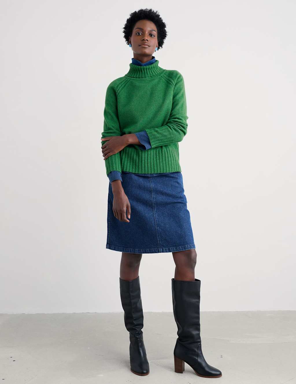 Seasalt Cornwall Denim A-Line Mini Skirt Blue