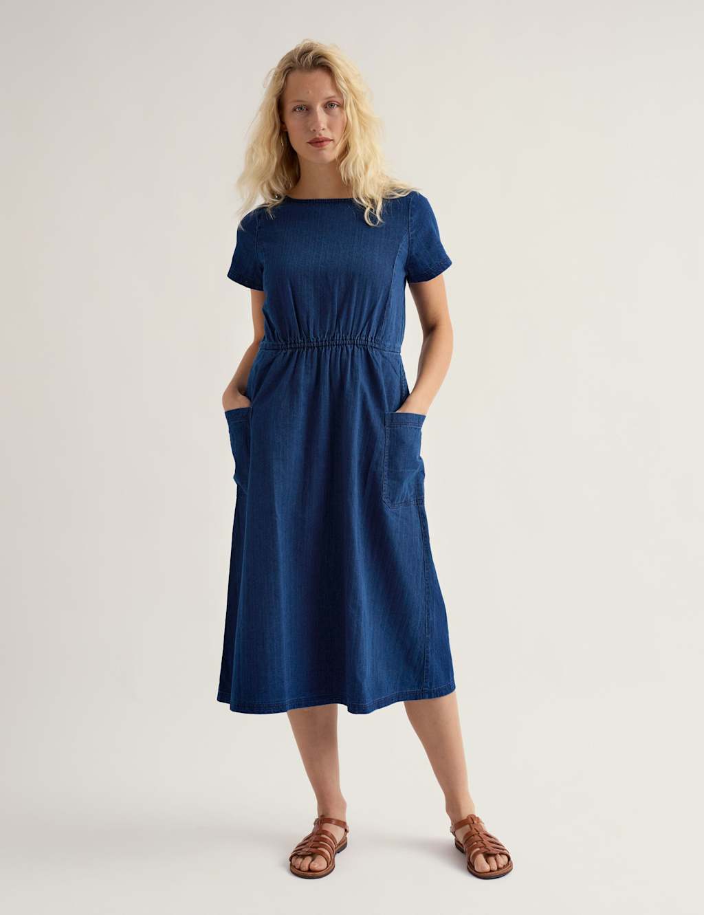 Seasalt Cornwall Pure Cotton Denim Midi Waisted Dress Blue Denim