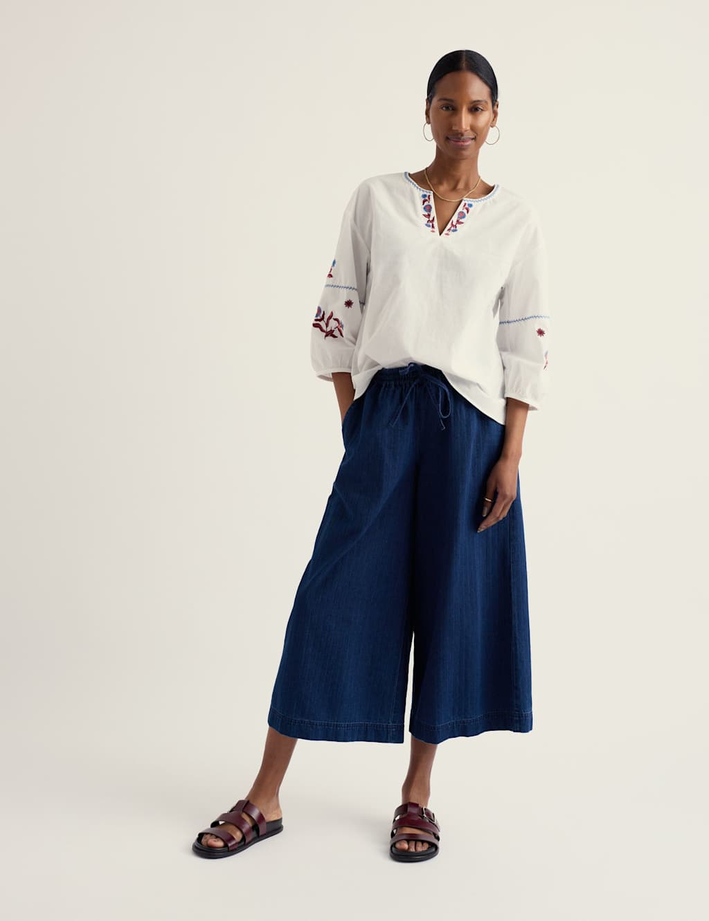 Seasalt Cornwall Pure Cotton Denim Wide Leg Culottes Denim
