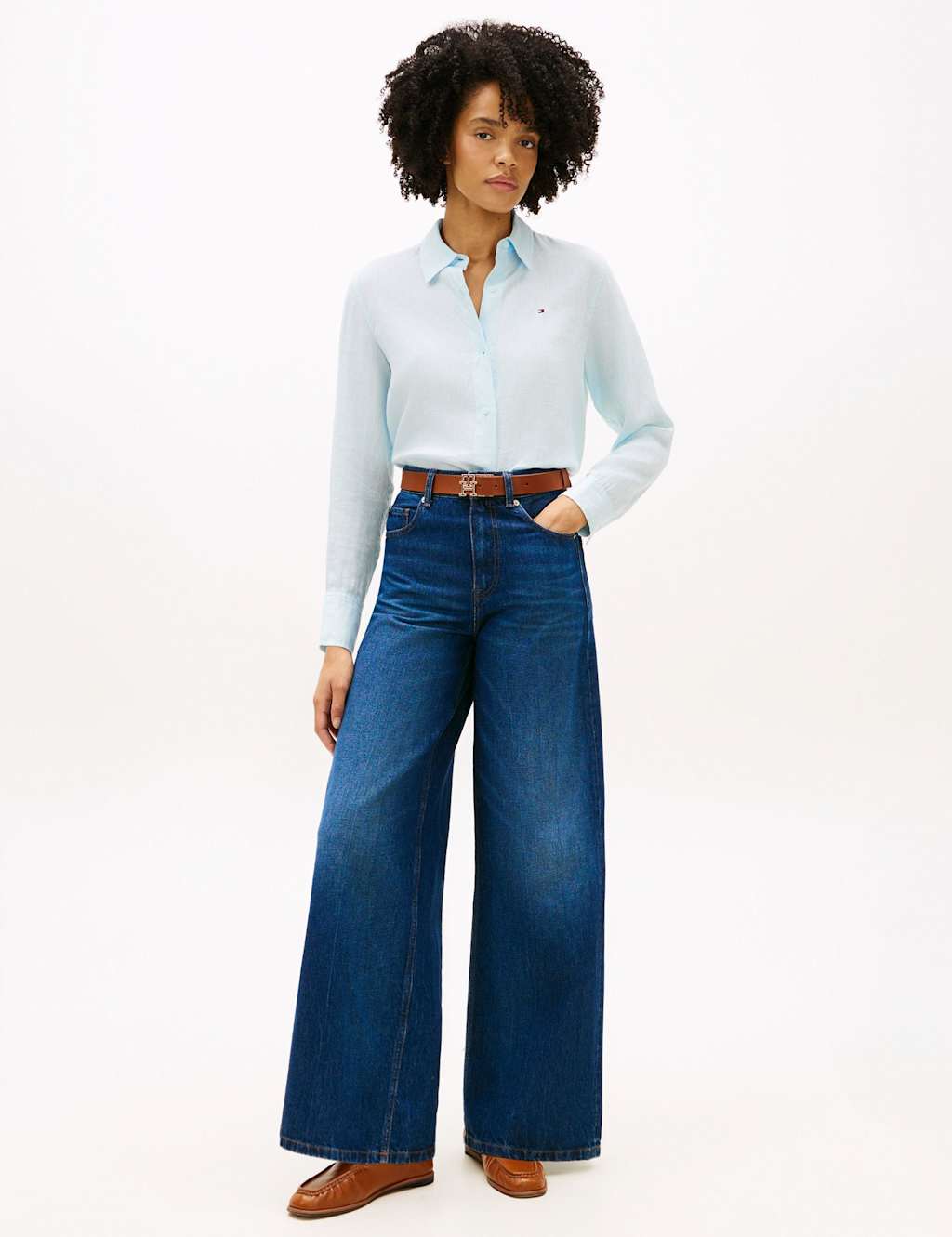 Tommy Hilfiger Doreen High Waisted Wide Leg Jeans Mid Blue