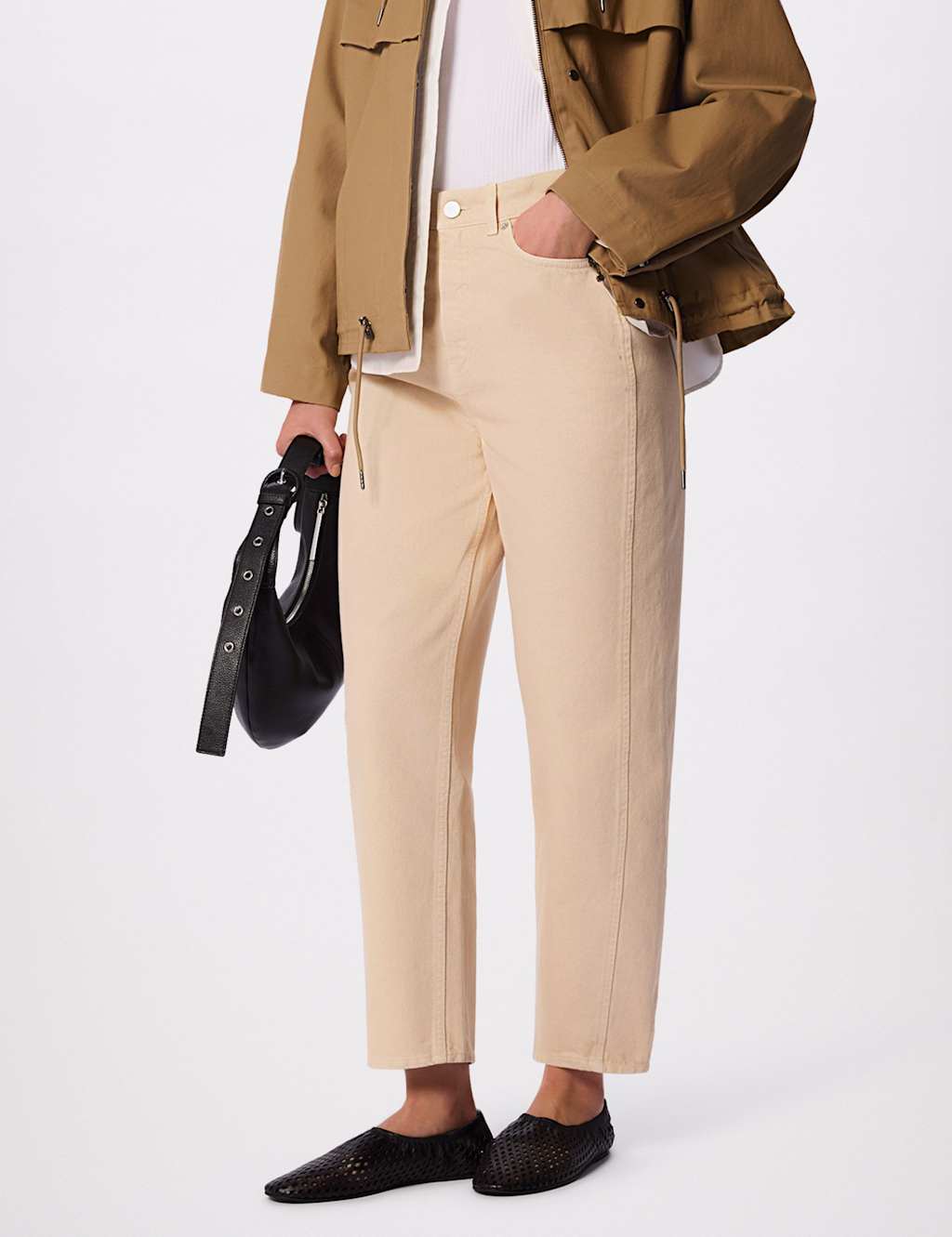 Whistles High Waisted Barrel Leg Ankle Grazer Jeans Stone