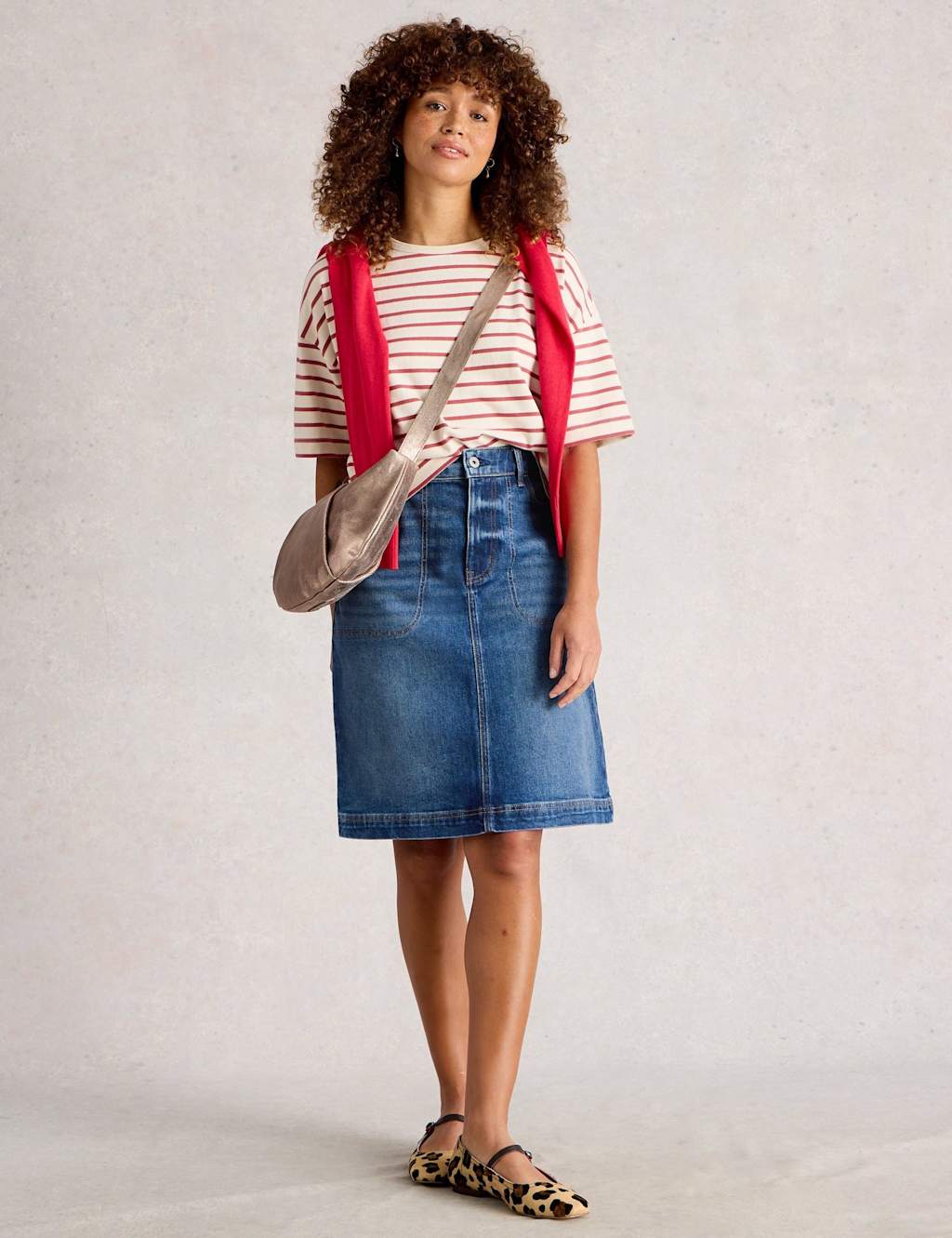 White Stuff Cotton Rich Denim Knee Length Skirt Denim