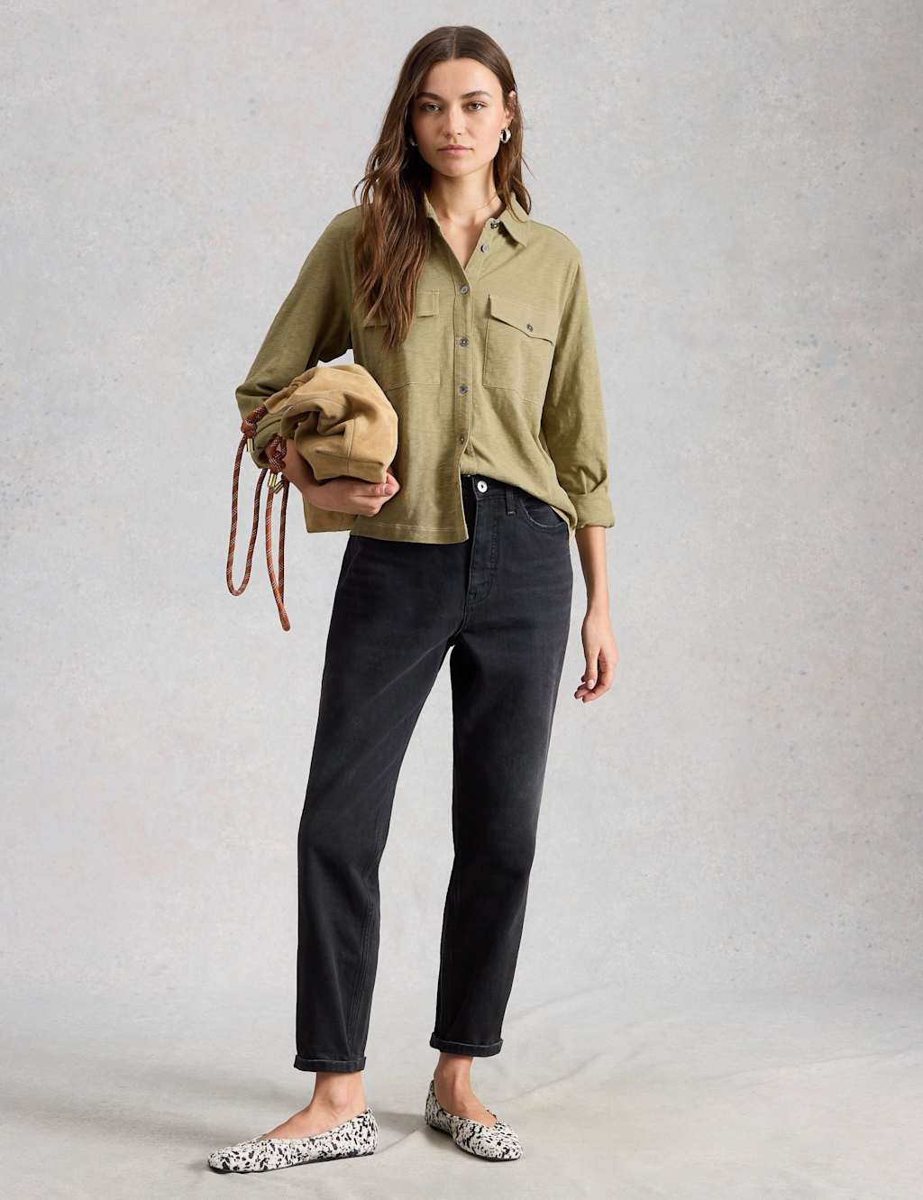White Stuff Pure Cotton Denim Collared Utility Shirt Green