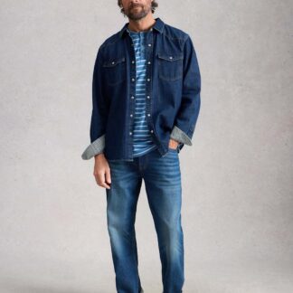 White Stuff Regular Fit Pure Cotton Striped Shirt Dark Blue Denim