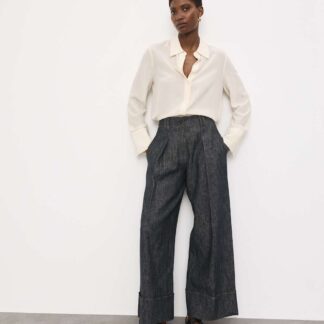 Autograph Linen Rich Cuffed Wide Leg Trousers Denim