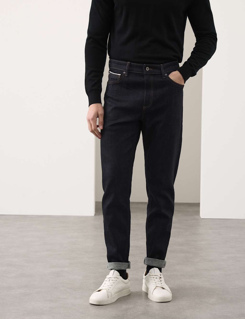 Autograph Tapered Fit Japanese Selvedge Stretch Jeans Dark Indigo
