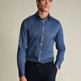 Charles Tyrwhitt Slim Fit Non Iron Pure Cotton Twill Shirt Blue Denim