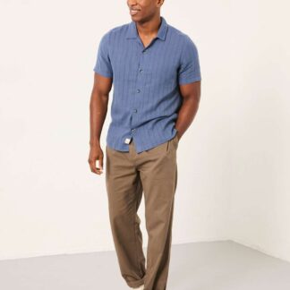 FatFace Linen Blend Striped Short Sleeve Shirt Denim Mix
