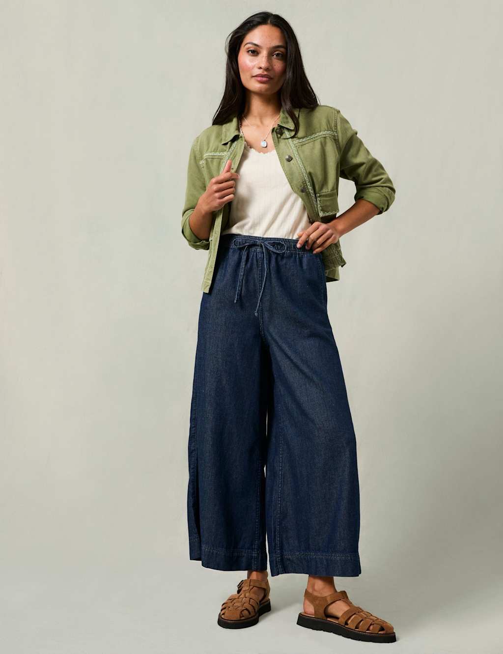 FatFace Wide Leg Ankle Grazer Jeans Blue