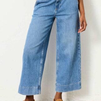 FatFace Wide Leg Cropped Jeans Blue