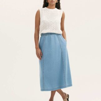 Finery London Pure Cotton Denim Midaxi Skirt Light Blue