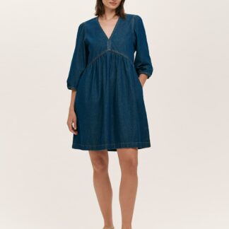 Finery London Pure Cotton Denim Midi Smock Dress Blue