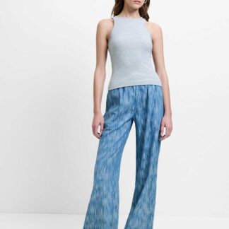 French Connection Cotton Rich Textured Wide Leg Trousers Denim Mix