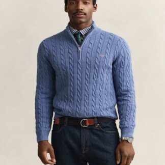 GANT Pure Cotton Cable Half Zip Jumper Blue Denim
