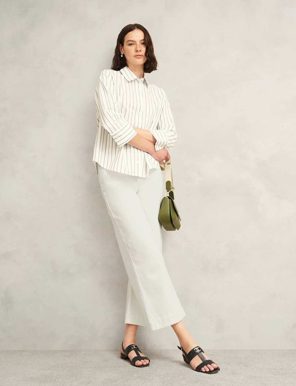 HOBBS High Waisted Wide Leg Cropped Jeans White
