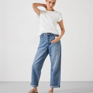 HUSH Boyfriend Mid Rise Cropped Turn Up Jeans Light Blue