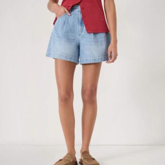 HUSH Denim Pleat Front Shorts Light Blue