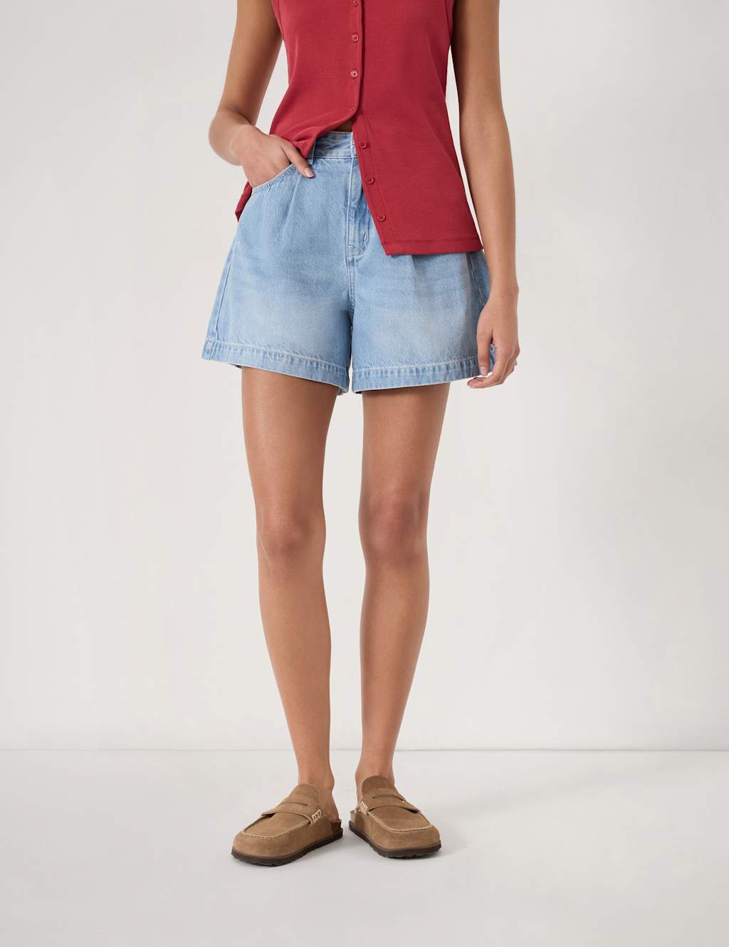 HUSH Denim Pleat Front Shorts Light Blue